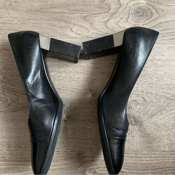 VINTAGE CHANEL Block Heel Shoes Black Silver Size 38 - Picture 16 of 16